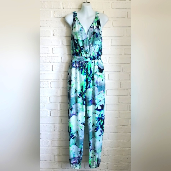Charlie Jade Jumpsuit Jumper  Floral Tropical Racerback Green Blue Purple Small - Picture 1 of 12